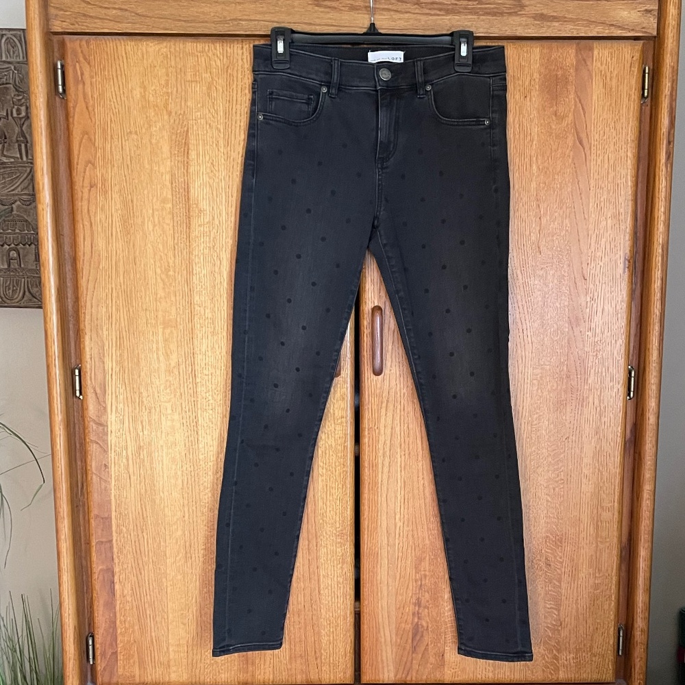 Loft Modern Skinny Polka Dot Jeans Washed Black Size 27